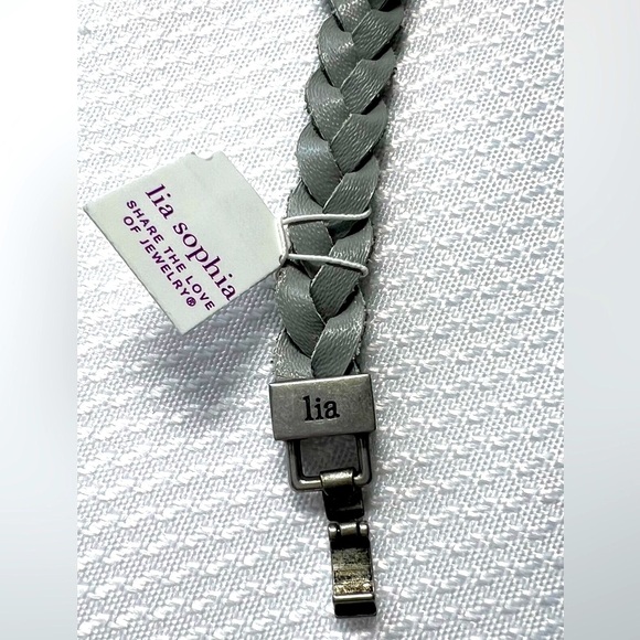 NWT Lia sophia “Confidant" bracelet, gray 8” braided leather w/ cut crystals - Picture 8 of 11